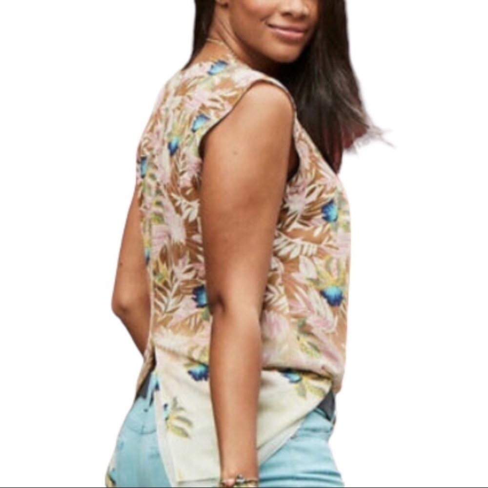 CAbi 5216 Tropical Print Parlor Top Split Back Tank Blouse Womens Sz XS